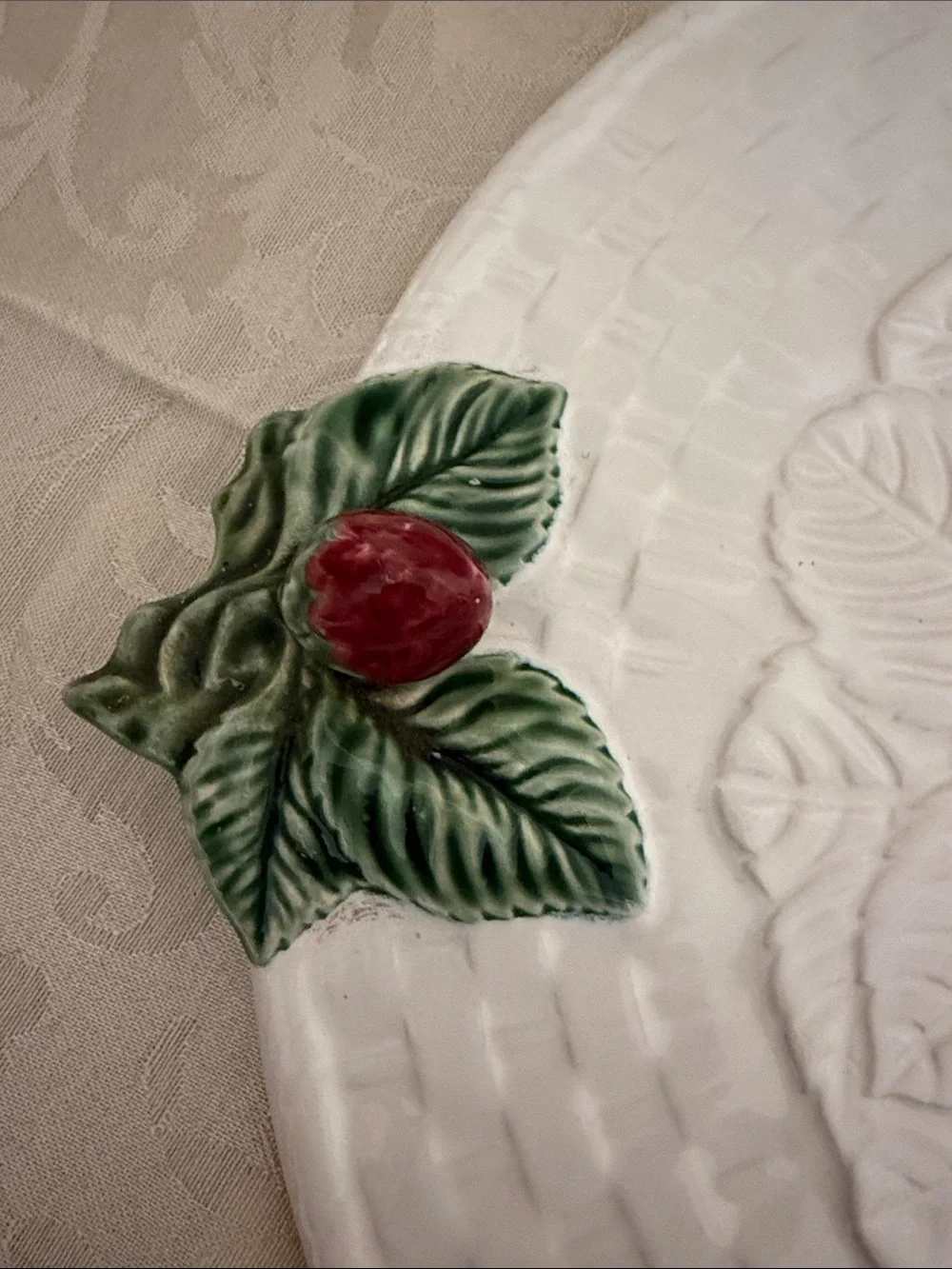 Vintage Bordallo Pinheiro cake serving platter strawberry made in Portugal